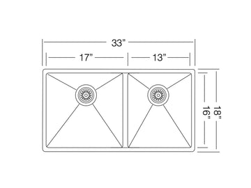 33 inch Stainless Steel Undermount Double 60/40 Bowl Kitchen Sink - Pro 33 60/40 - Sink Depot